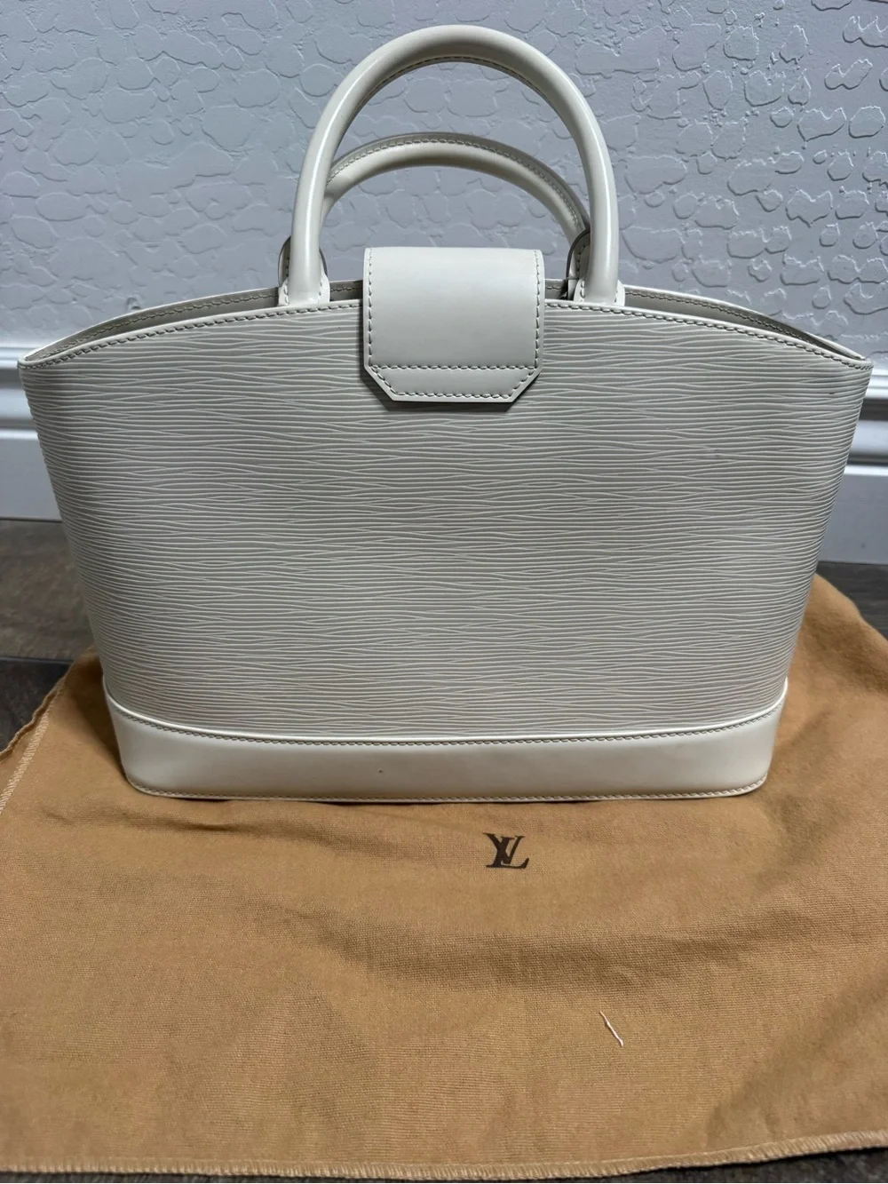 Louis Vuitton Cream Structured Satchel with Buckle Accent